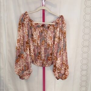 Willow & Root Balloon Sleeve Chic Floral Off-Shoulder Blouse